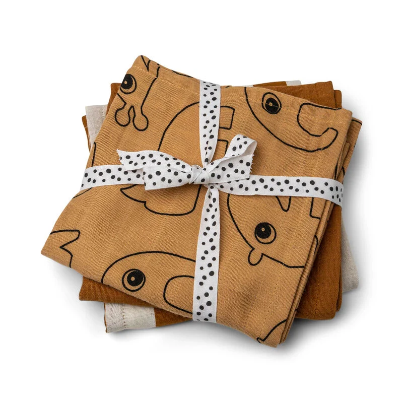 Burp cloth 3 - pack - GOTS - Deer friends Mustard