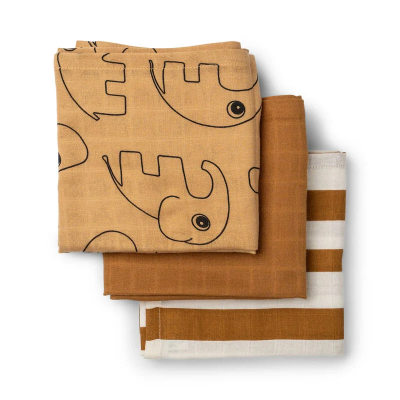 Burp cloth 3 - pack - GOTS - Deer friends Mustard - Image 2