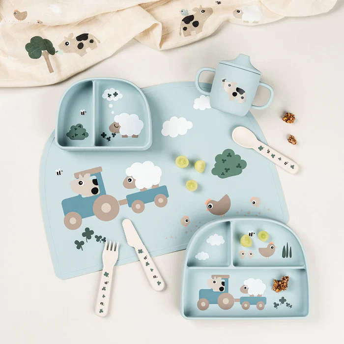 Done by Deer Stick&Stay inddelt tallerken Tiny farm Blå - Image 3