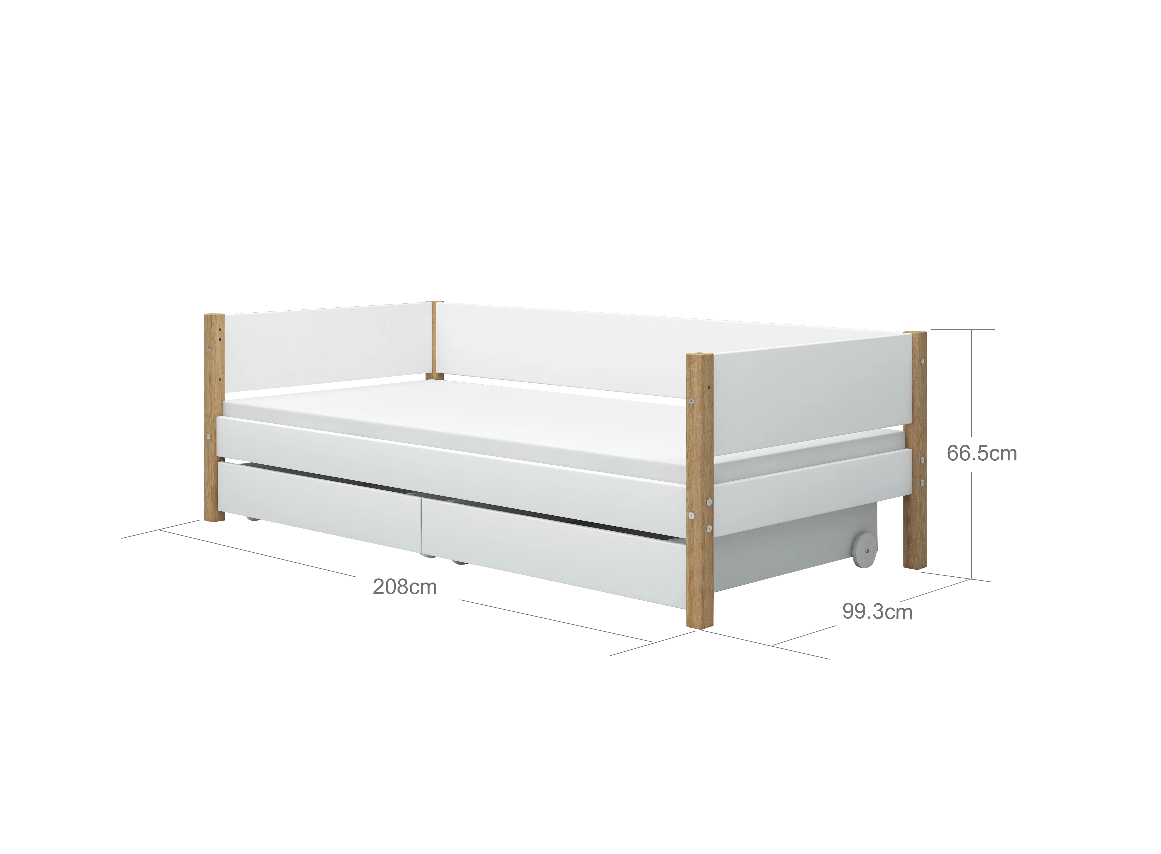 FLEXA NOR Enkeltseng 90x200 cm m. baggavl incl. 2 udtræksskuffer - Hvid/eg - Image 3