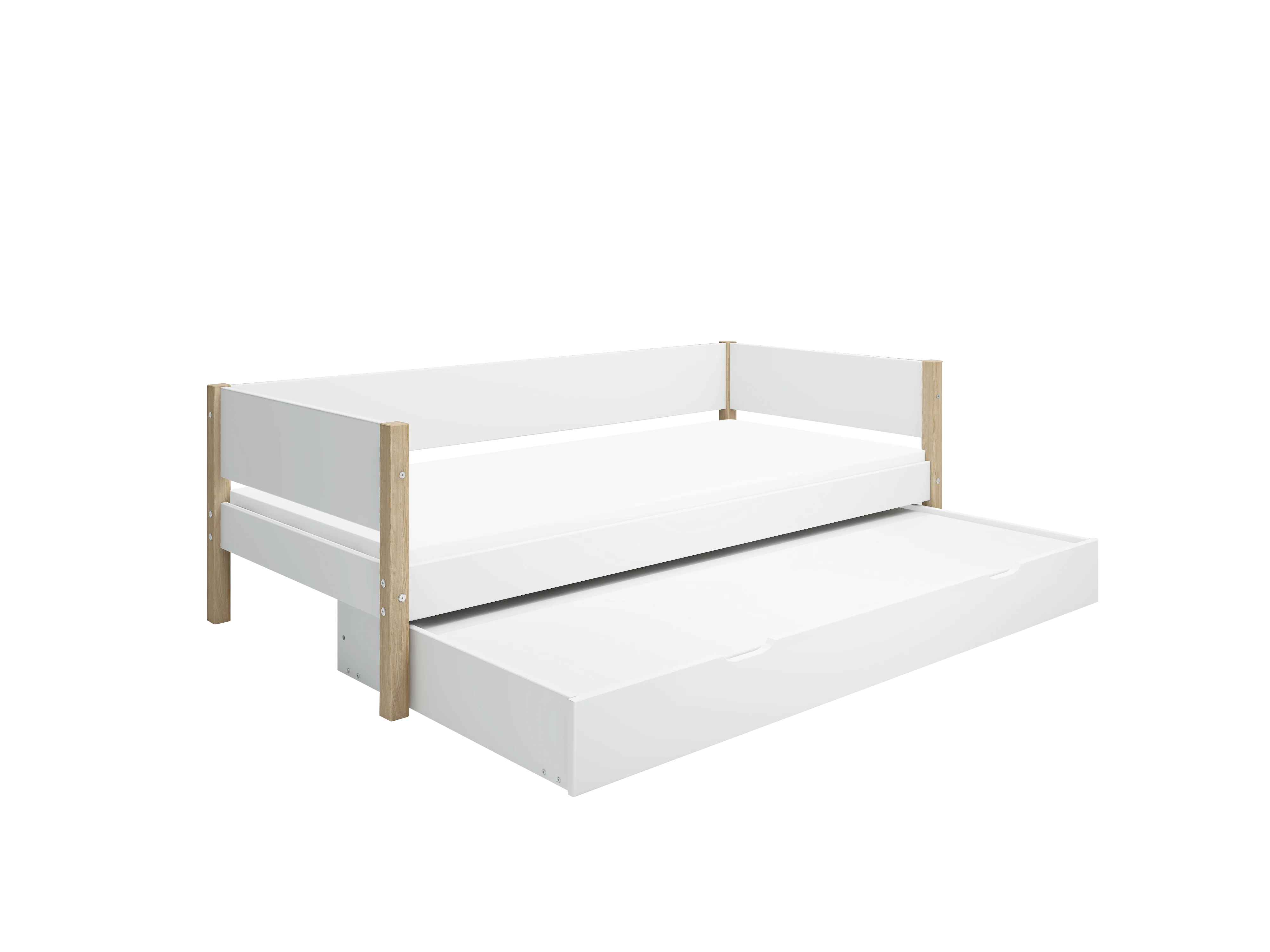 FLEXA NOR Enkeltseng 90x200 cm m. baggavl incl. Udtræksseng - Hvid/eg
