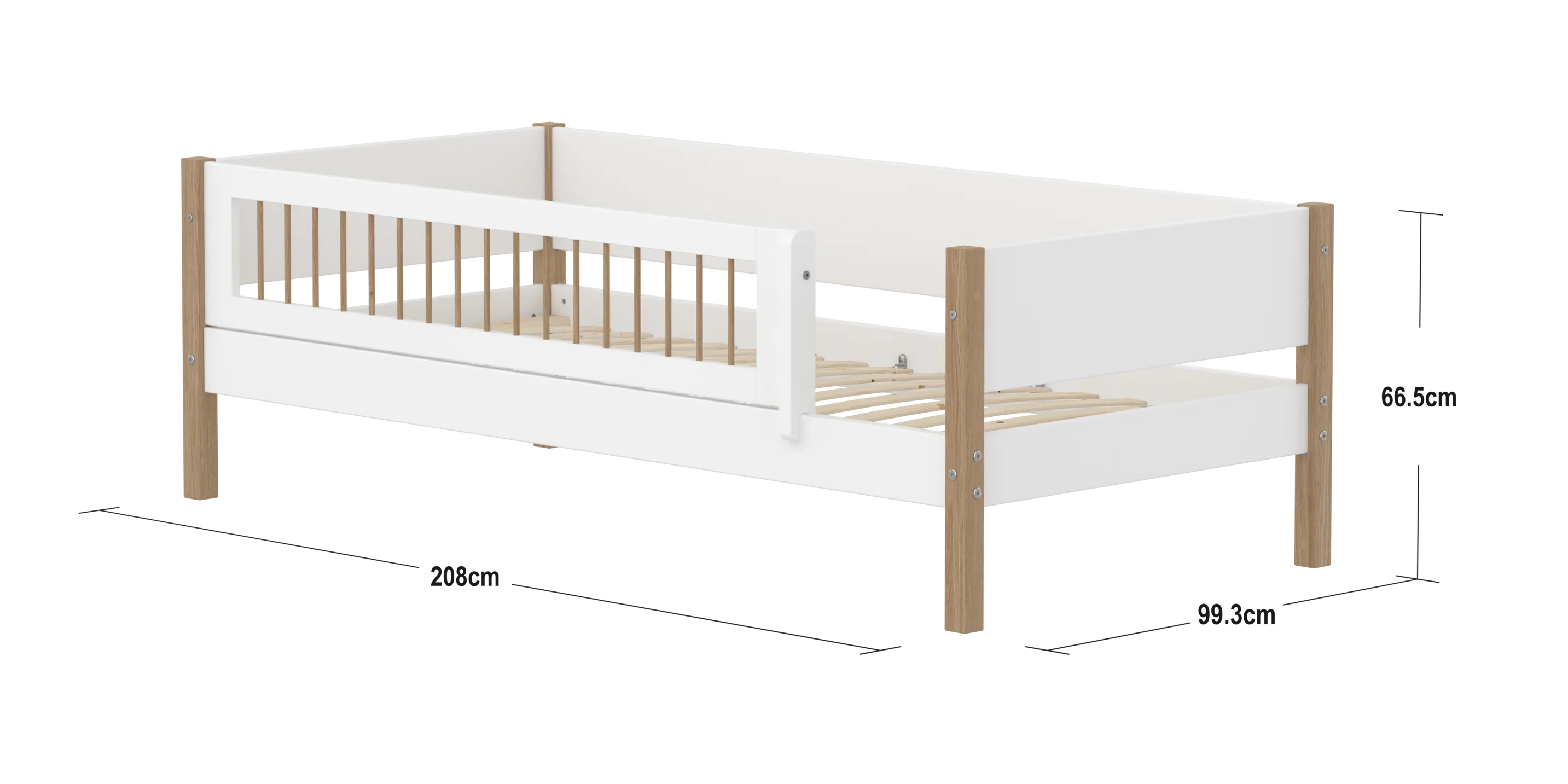 FLEXA NOR Enkeltseng  90x200 cm m. crossbar sengehest - Hvid/eg - Image 3