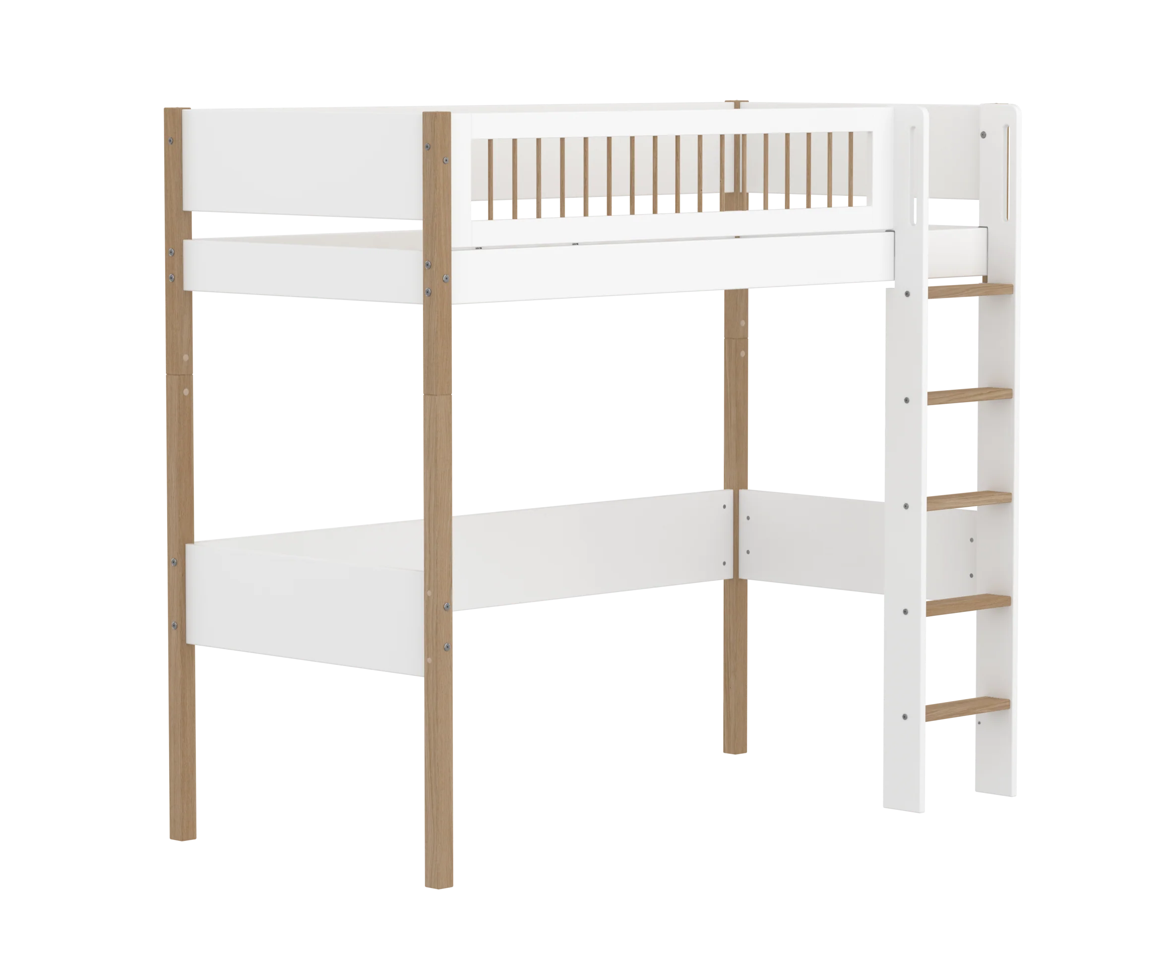 FLEXA NOR Højseng 184 cm med stige og crossbar sengehest 90x200 cm - Hvid/eg
