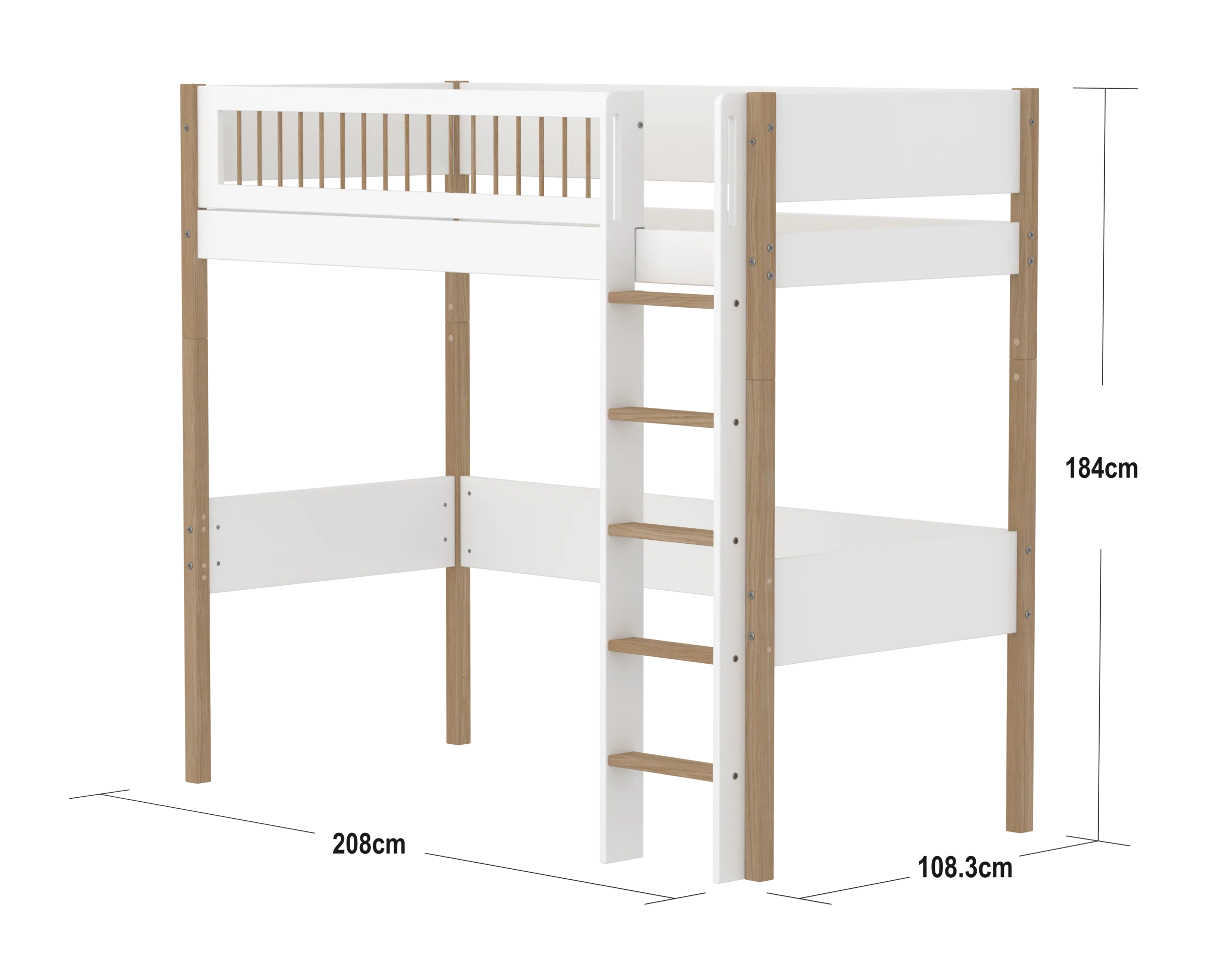FLEXA NOR Højseng 184 cm med stige og crossbar sengehest 90x200 cm - Hvid/eg - Image 3