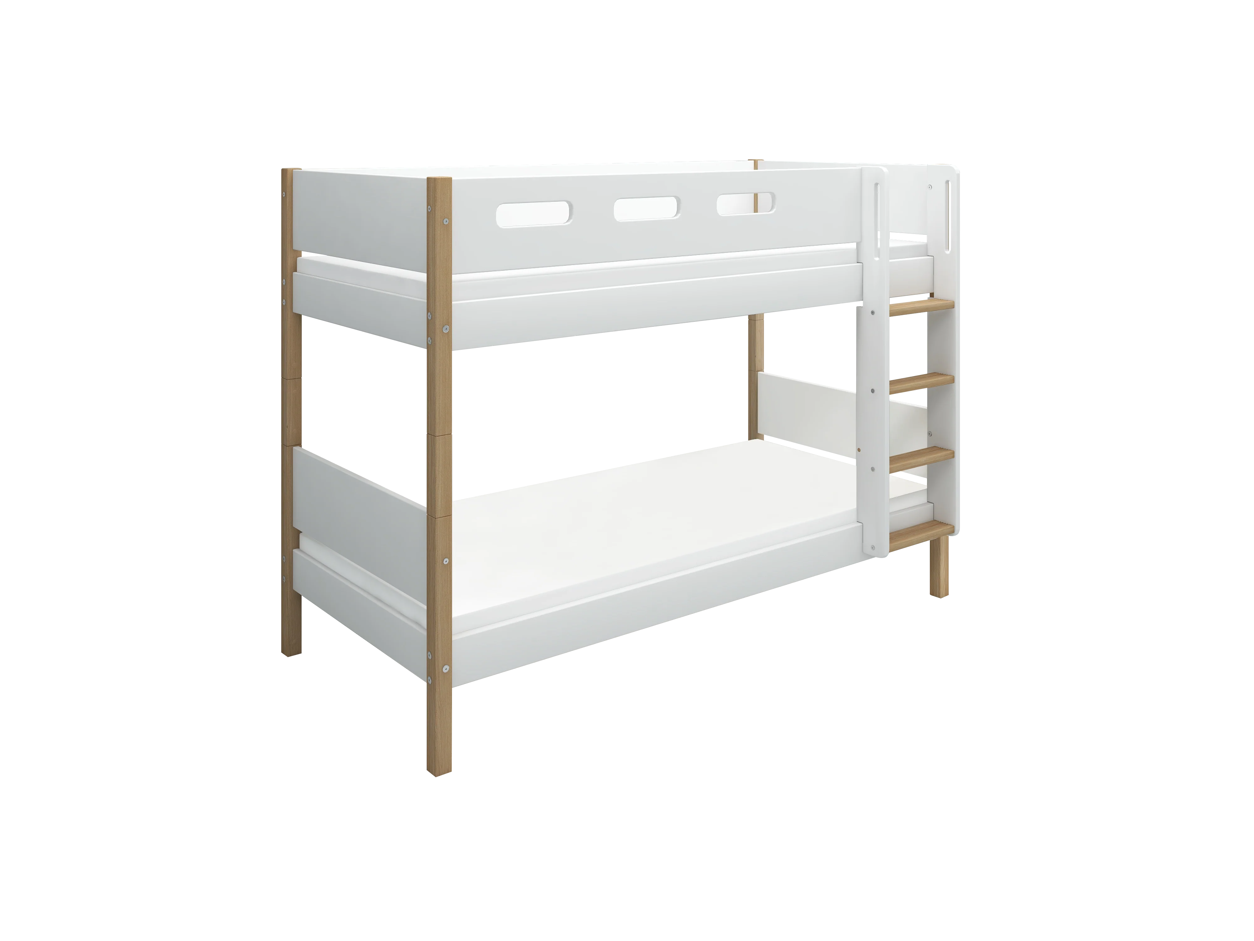 FLEXA NOR Køjeseng 154 cm med stige og cut out sengehest 90x200 cm - Hvid/eg