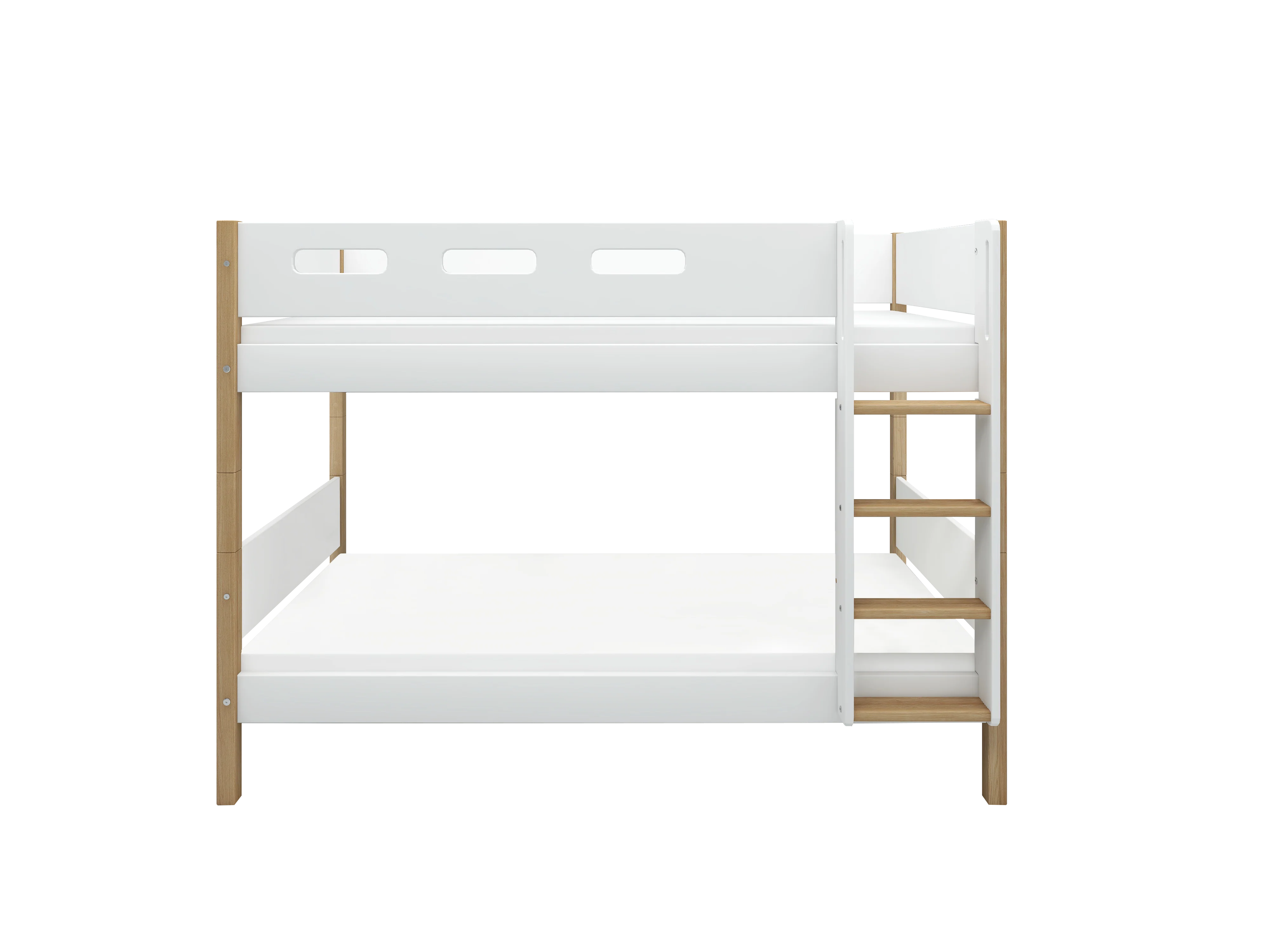 FLEXA NOR Køjeseng 154 cm med stige og cut out sengehest 90x200 cm - Hvid/eg - Image 2