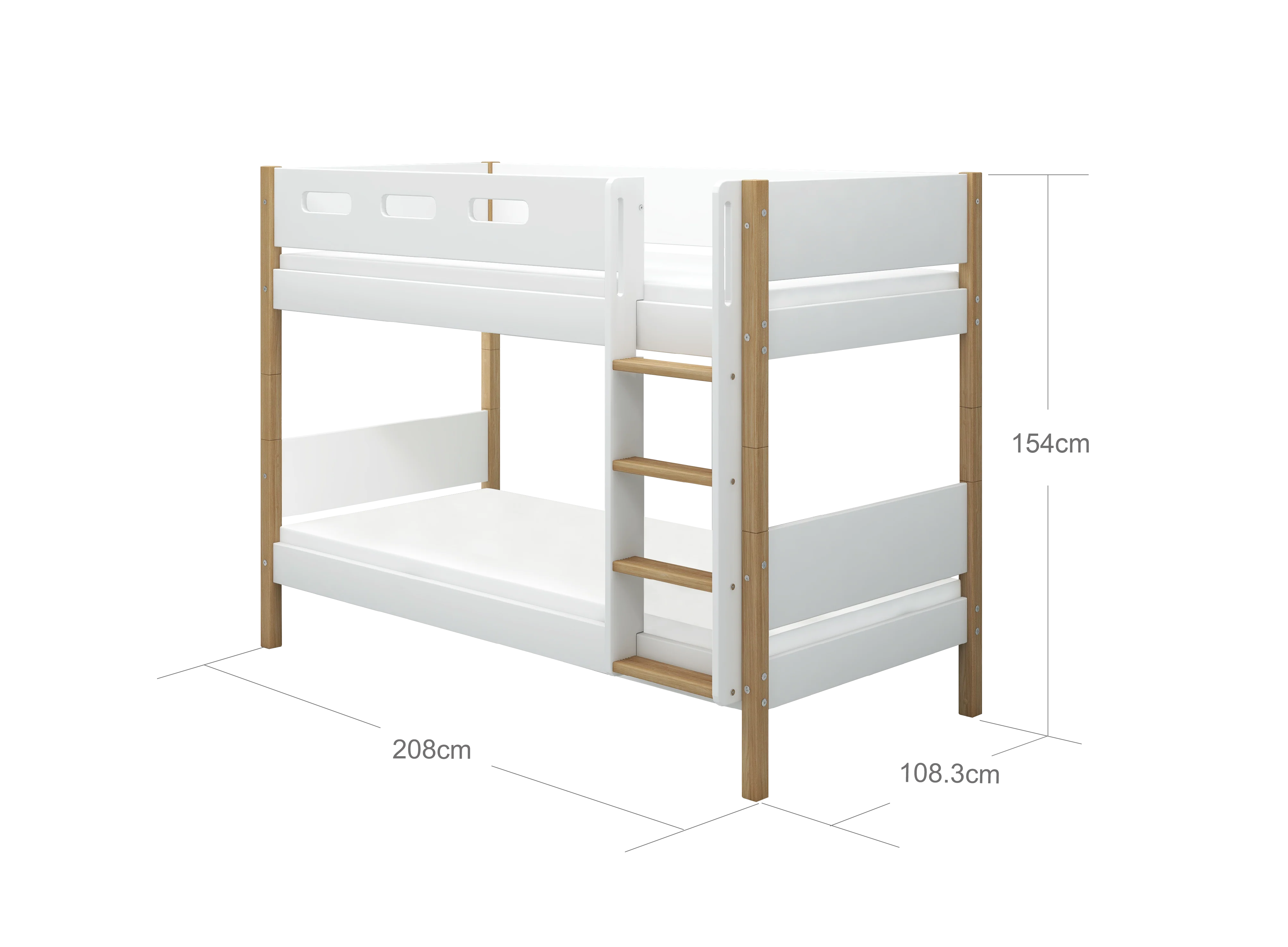 FLEXA NOR Køjeseng 154 cm med stige og cut out sengehest 90x200 cm - Hvid/eg - Image 3