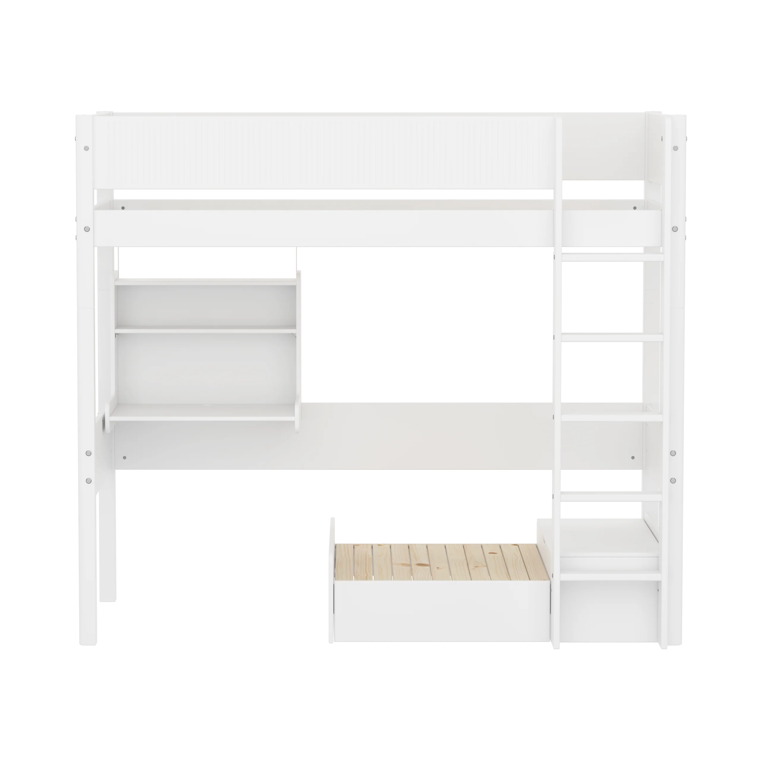 FLEXA WHITE Casa Højseng med grooves sengehest, stige, click on skrivebord og gæsteseng 90x200 cm - Hvid/eg - Image 2