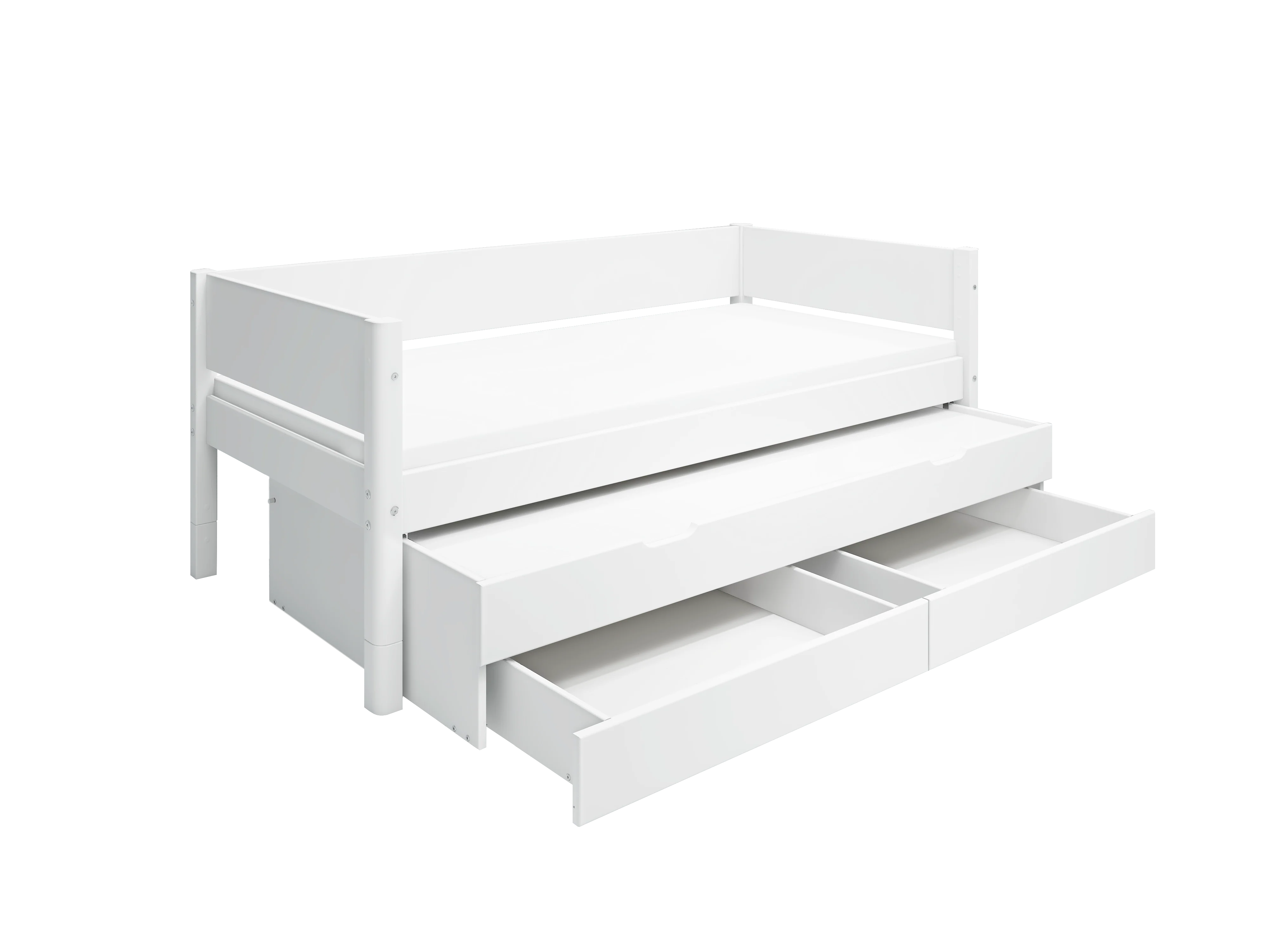 FLEXA WHITE Enkeltseng 90x200 cm m. baggavl incl. 2 skuffer og udtræksseng - Hvid - Image 2