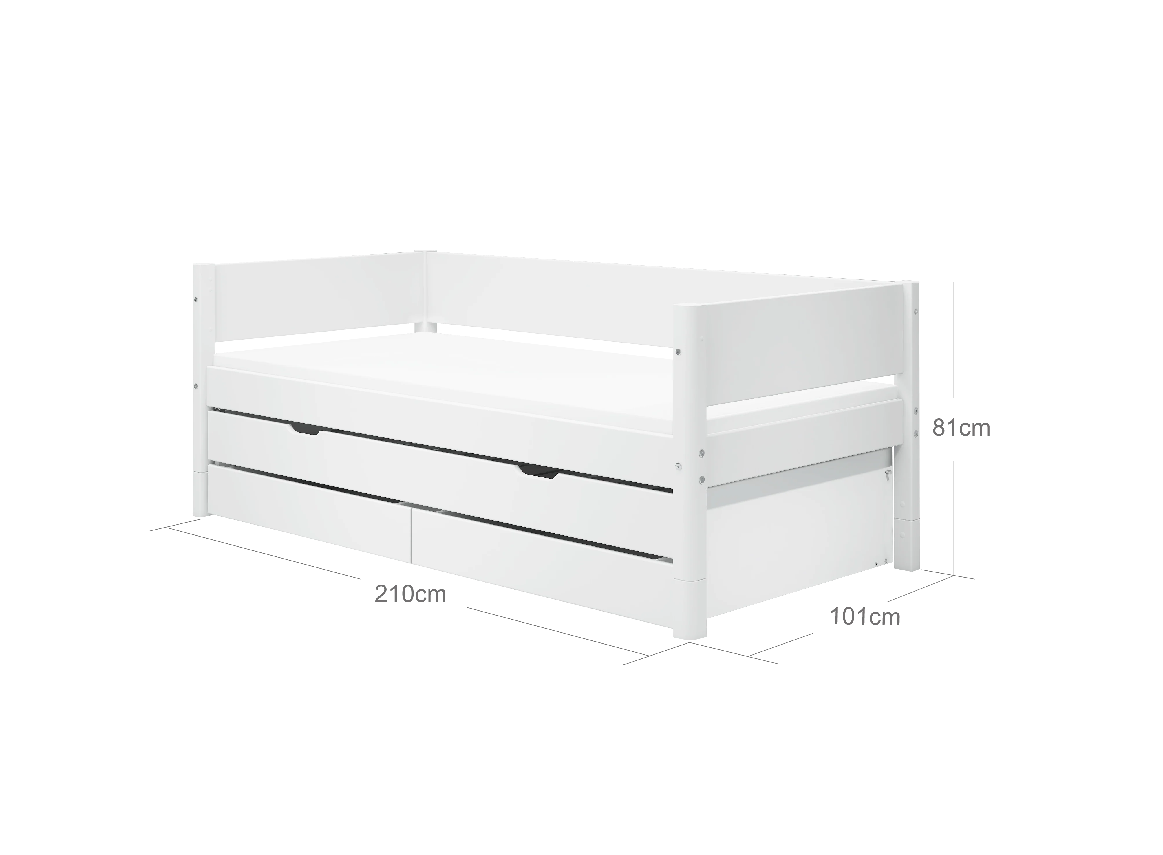FLEXA WHITE Enkeltseng 90x200 cm m. baggavl incl. 2 skuffer og udtræksseng - Hvid - Image 3