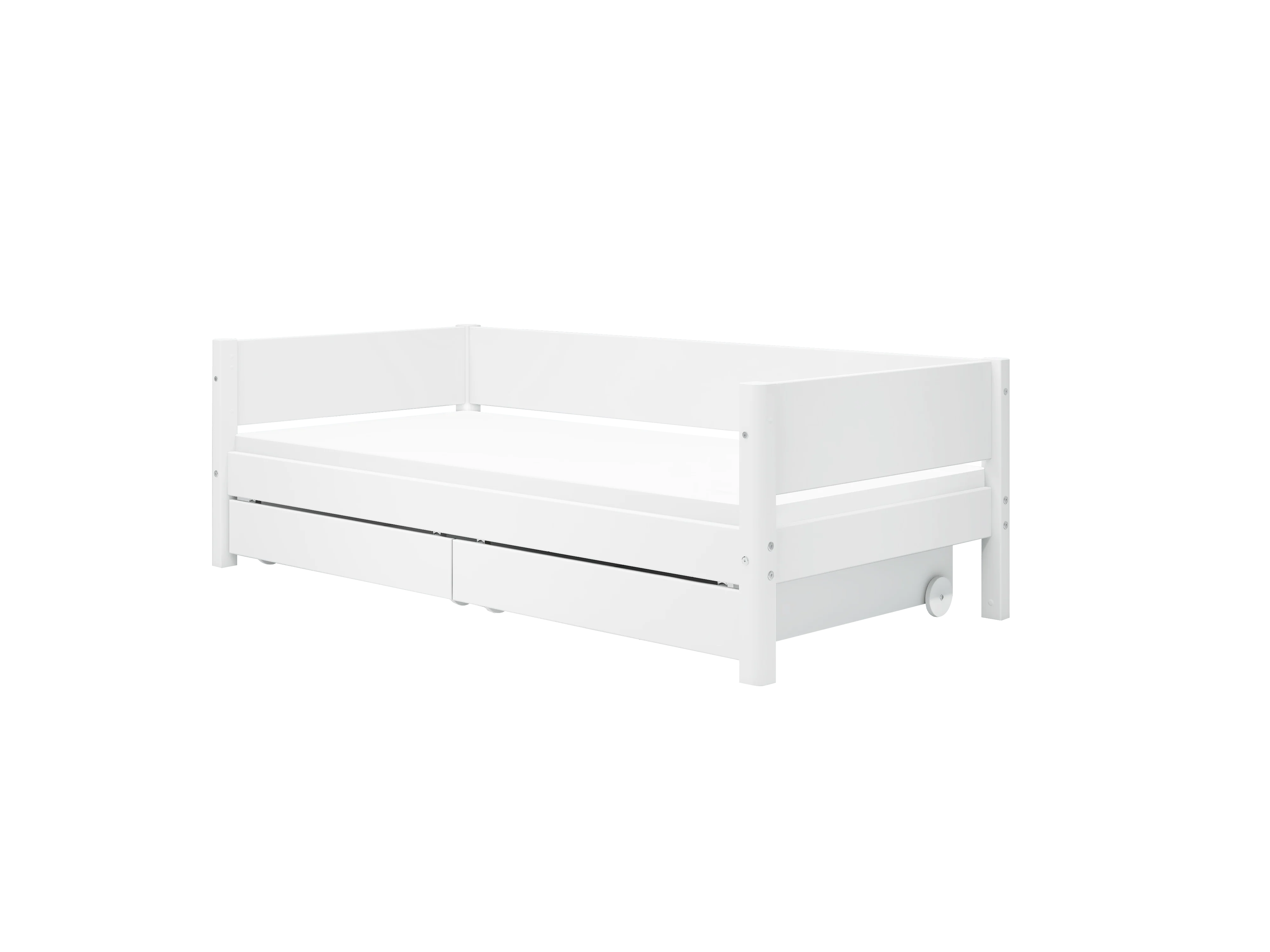 FLEXA WHITE Enkeltseng 90x200 cm m. baggavl incl. 2 udtræksskuffer - Hvid