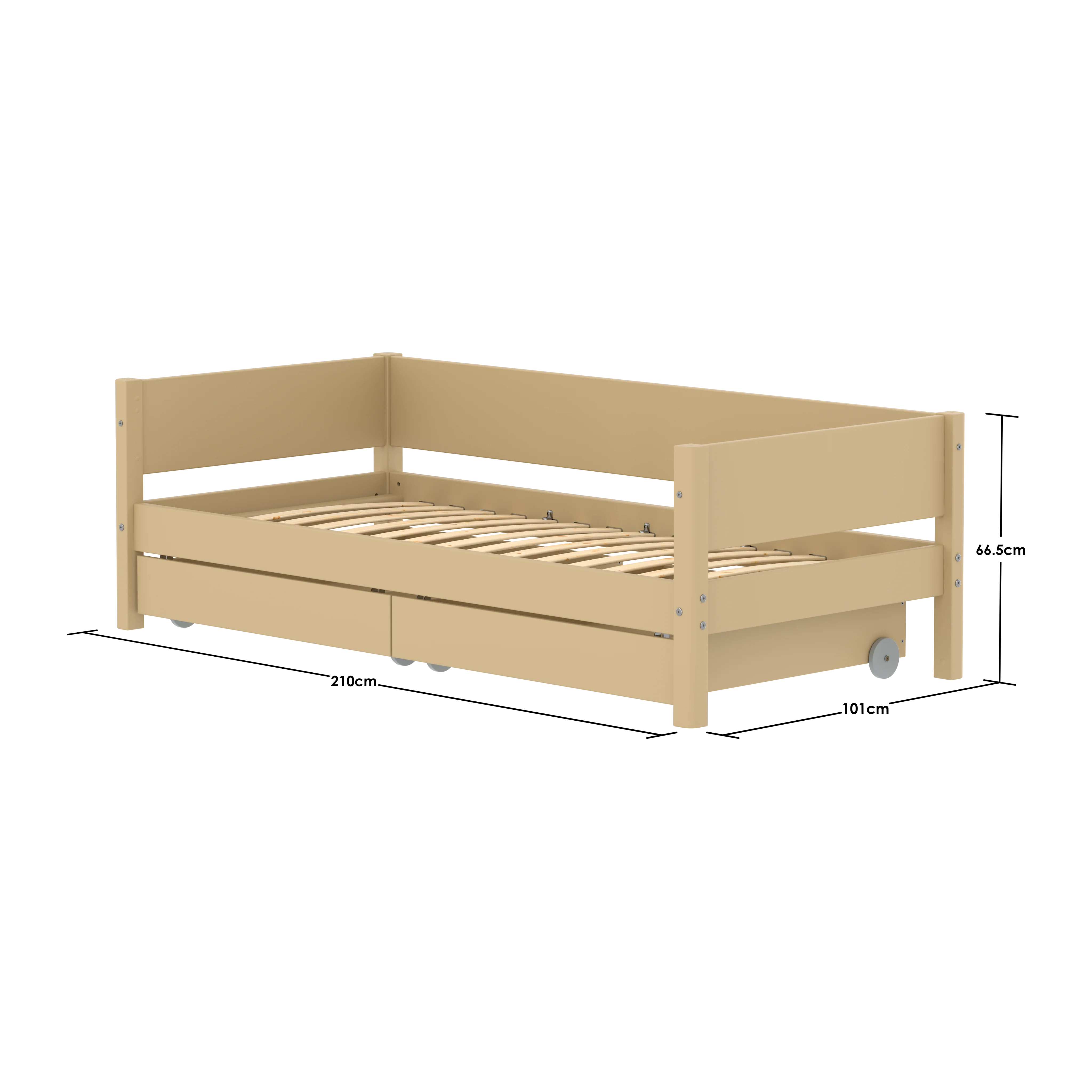 FLEXA WHITE Enkeltseng 90x200 cm m. baggavl incl. 2 udtræksskuffer - Sand - Image 3