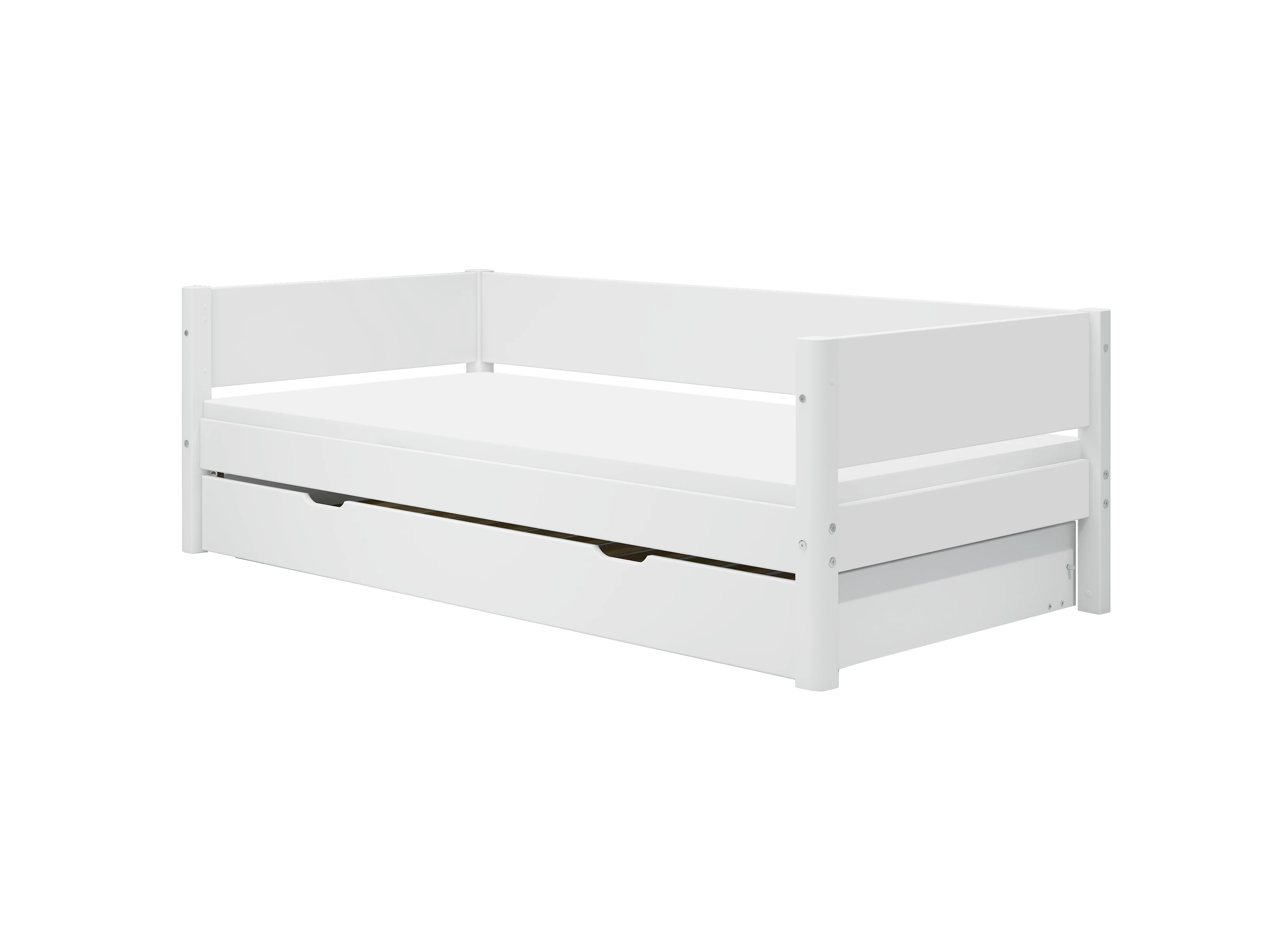 FLEXA WHITE Enkeltseng 90x200 cm m. baggavl incl. Udtræksseng - Hvid/eg