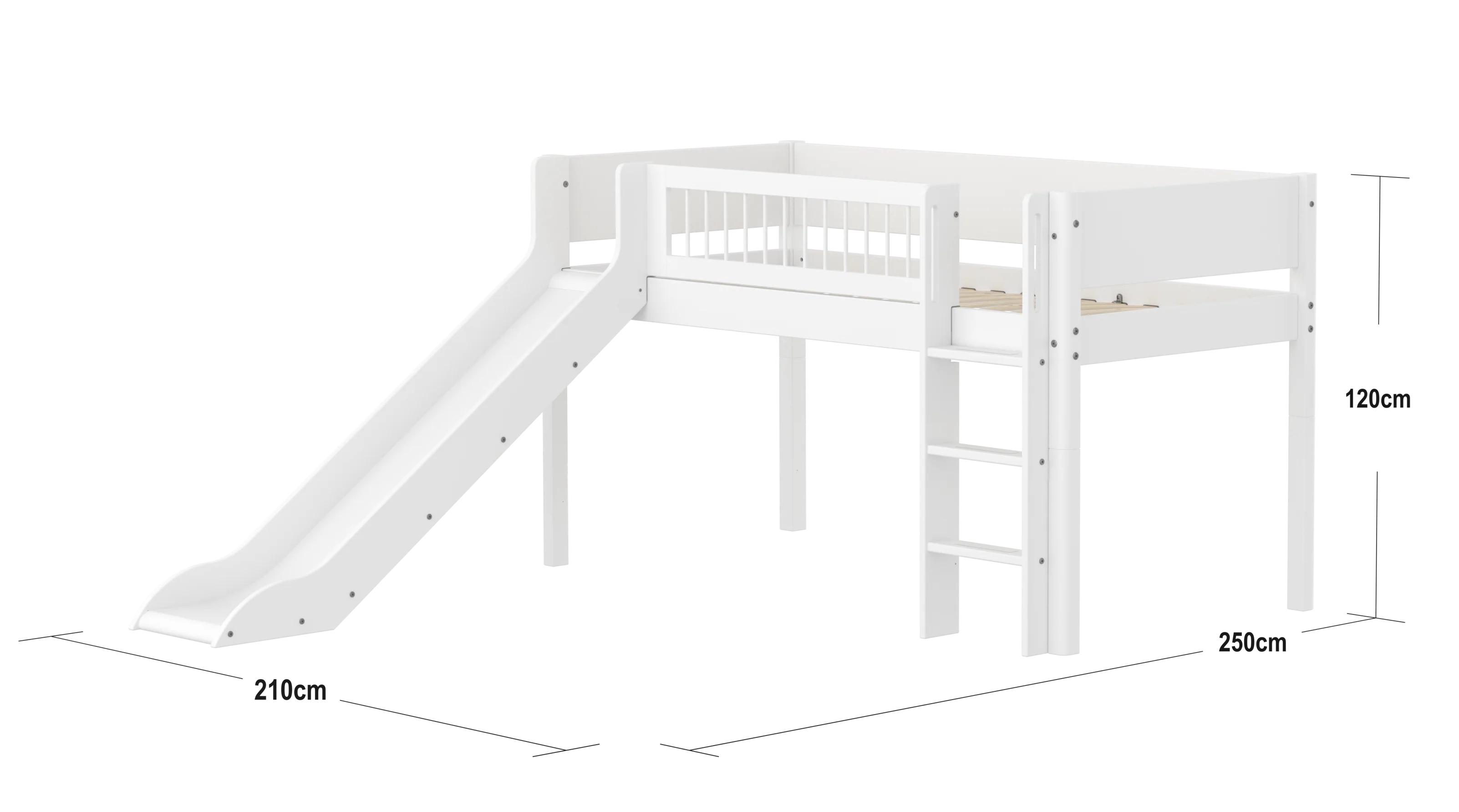 FLEXA WHITE Halvhøj seng 120 cm med rutchebane, stige og crossbar sengehest 90x200 cm - Hvid - Image 2