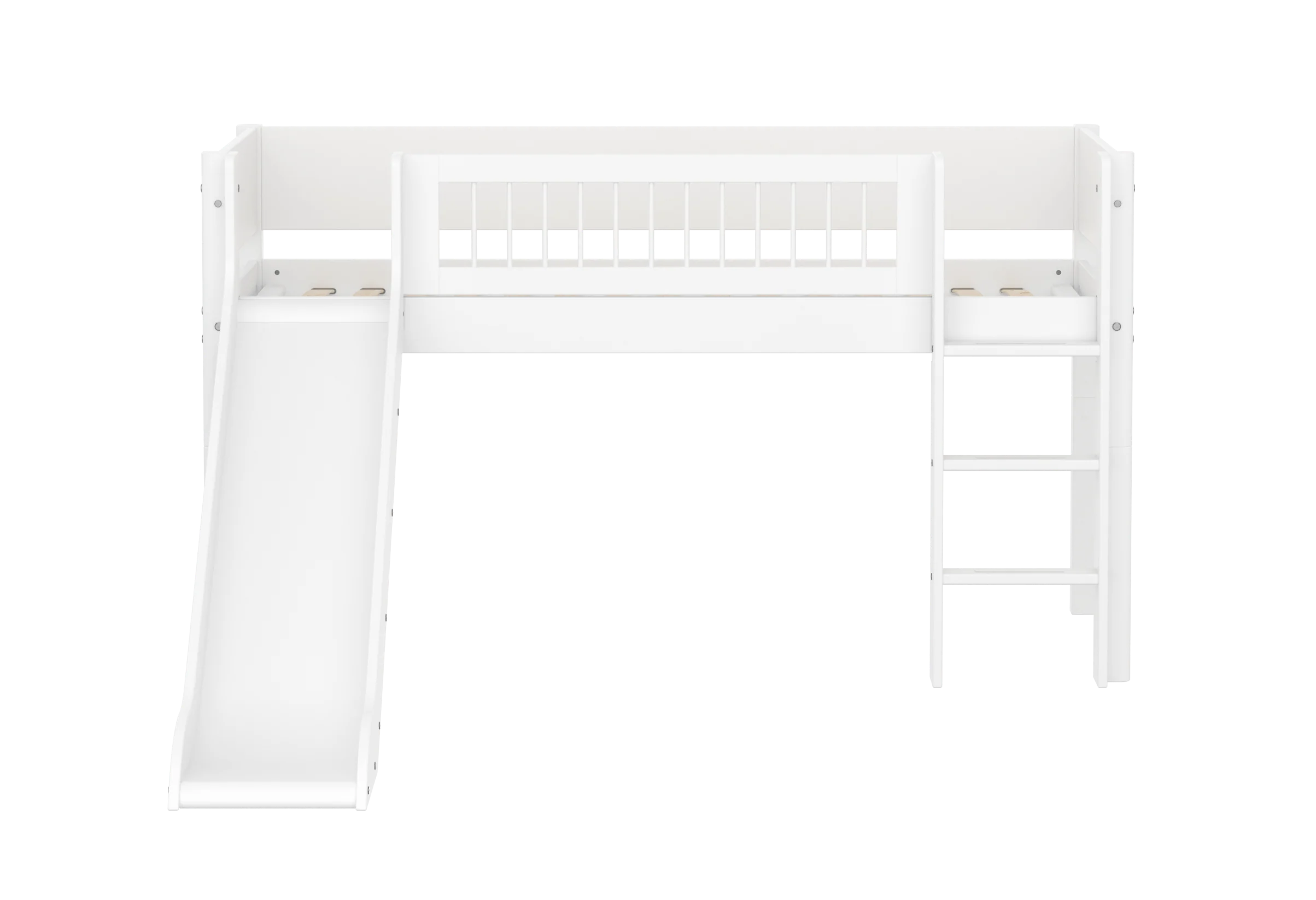 FLEXA WHITE Halvhøj seng 120 cm med rutchebane, stige og crossbar sengehest 90x200 cm - Hvid - Image 3