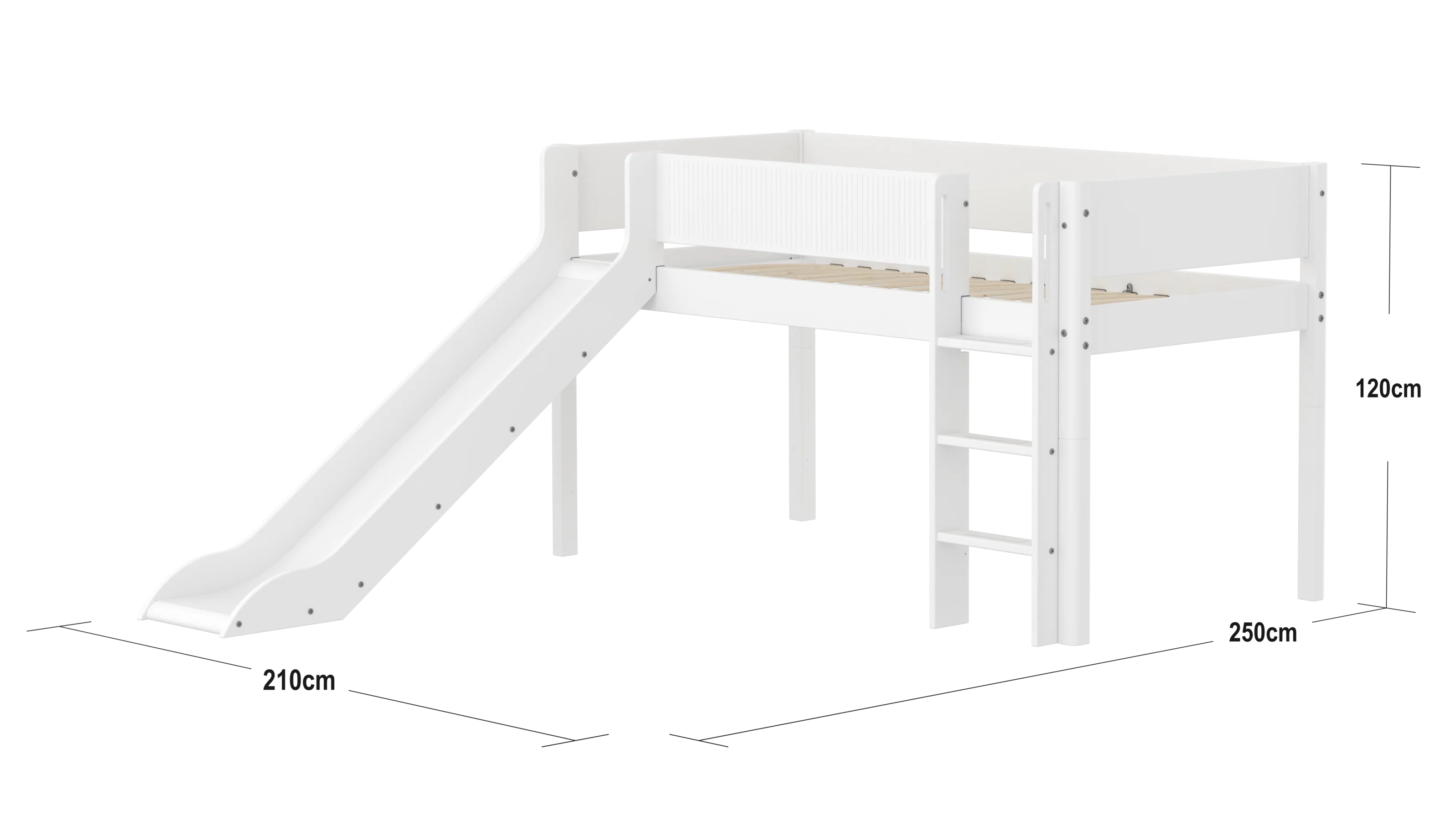 FLEXA WHITE Halvhøj seng 120 cm med rutchebane, stige og grooves sengehest 90x200 cm - Hvid - Image 2