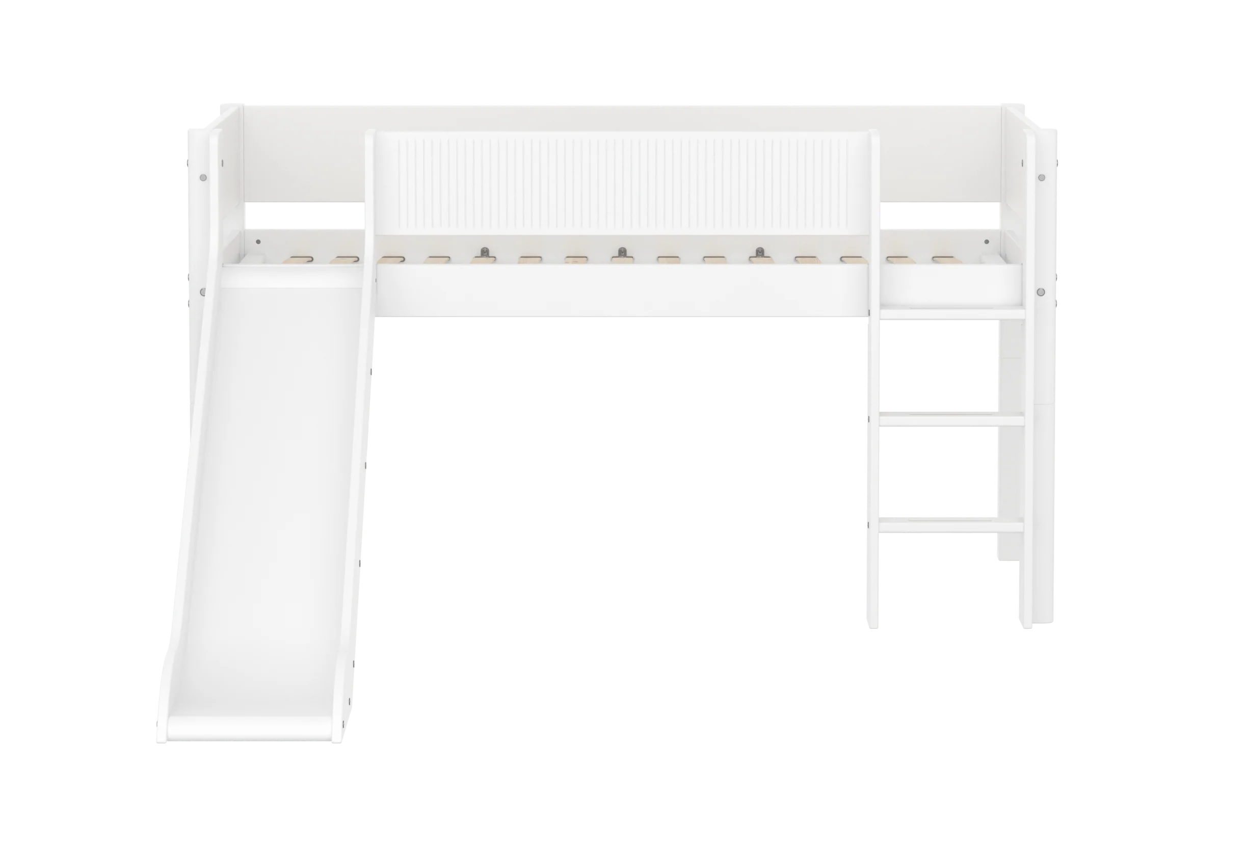 FLEXA WHITE Halvhøj seng 120 cm med rutchebane, stige og grooves sengehest 90x200 cm - Hvid - Image 3