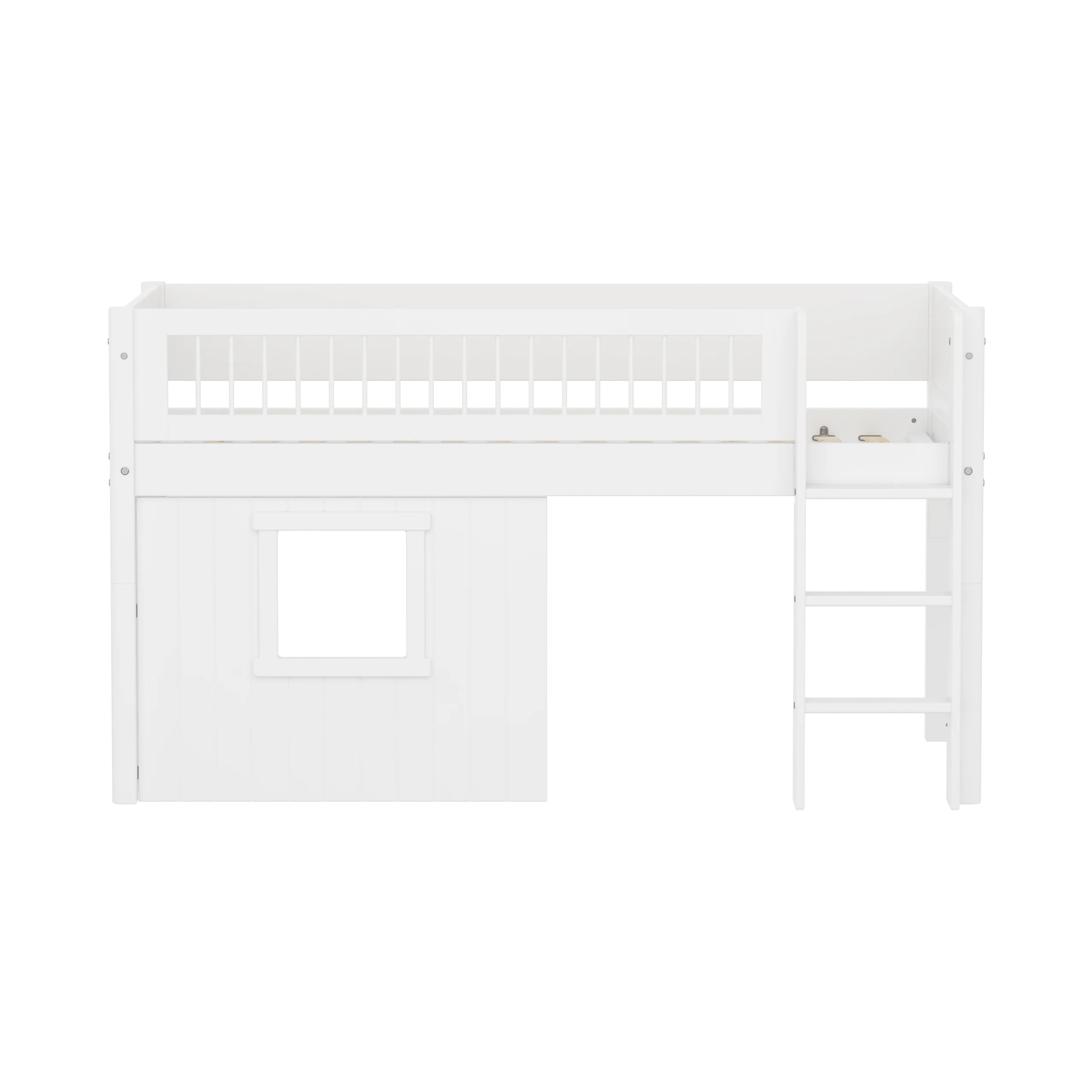 FLEXA WHITE Halvhøj seng 120 cm med stige, crossbar sengehest og træhytte-sengefronter 90x200 cm - Hvid - Image 2