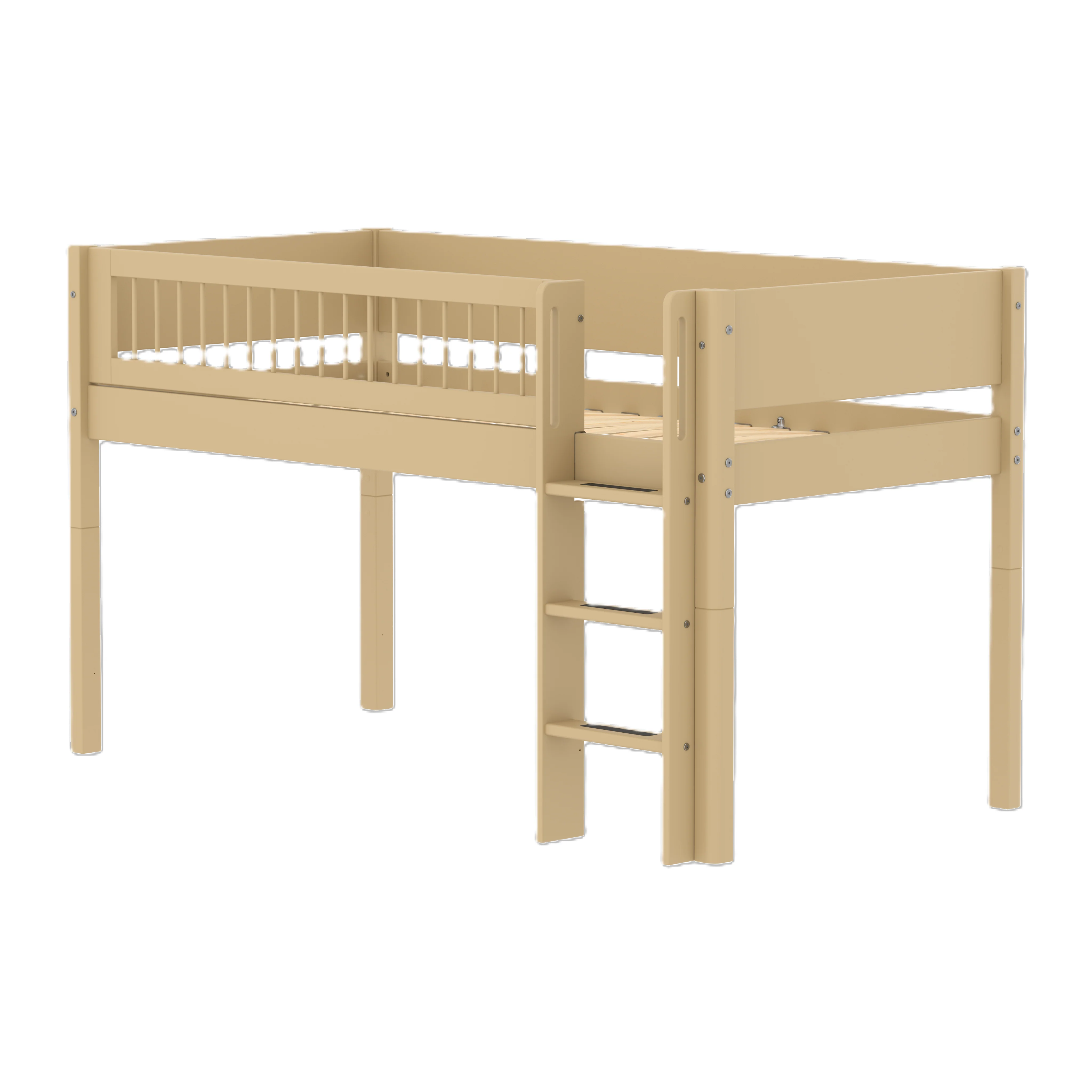 FLEXA WHITE Halvhøj seng 120 cm med stige og crossbar sengehest 90x200 cm - Sand
