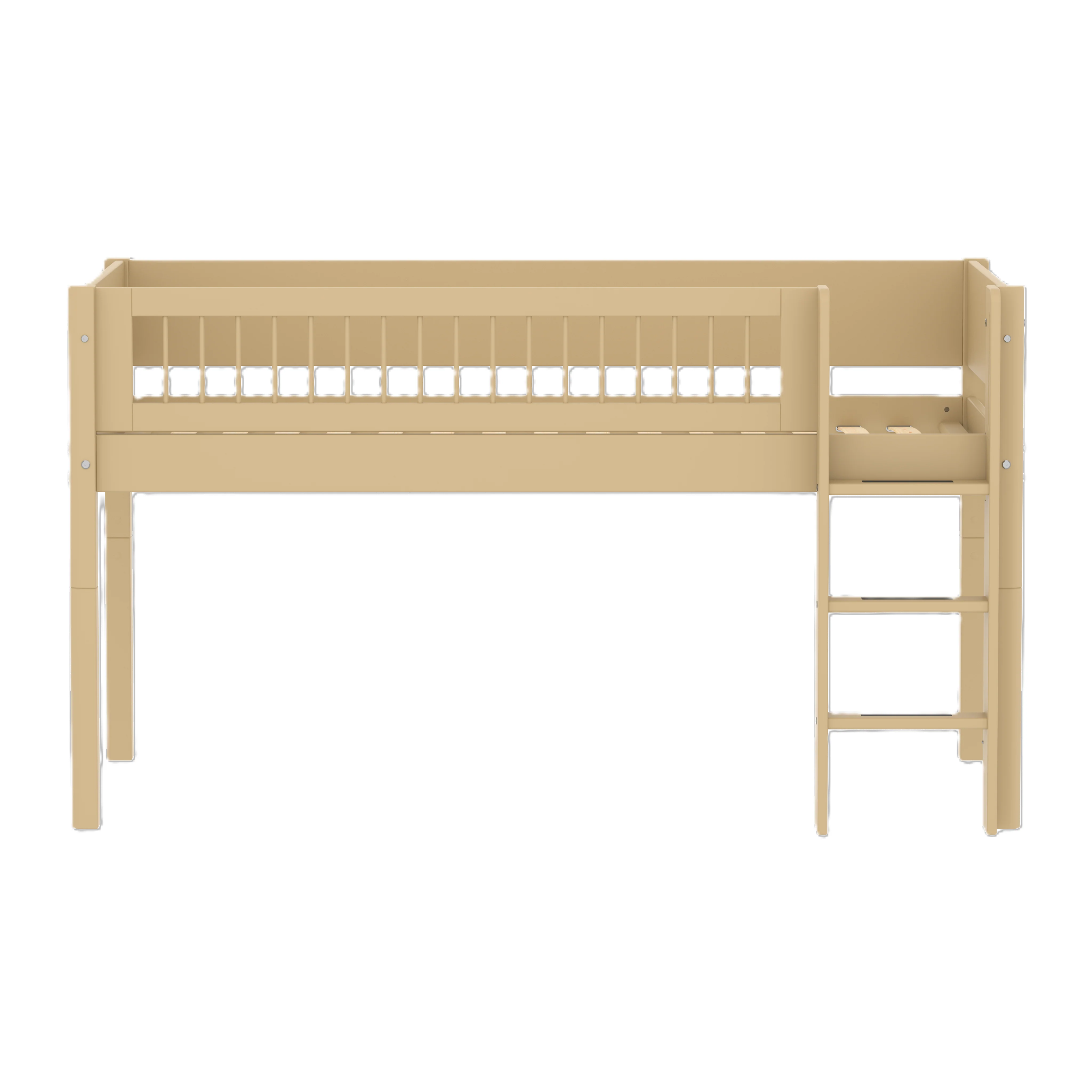 FLEXA WHITE Halvhøj seng 120 cm med stige og crossbar sengehest 90x200 cm - Sand - Image 2