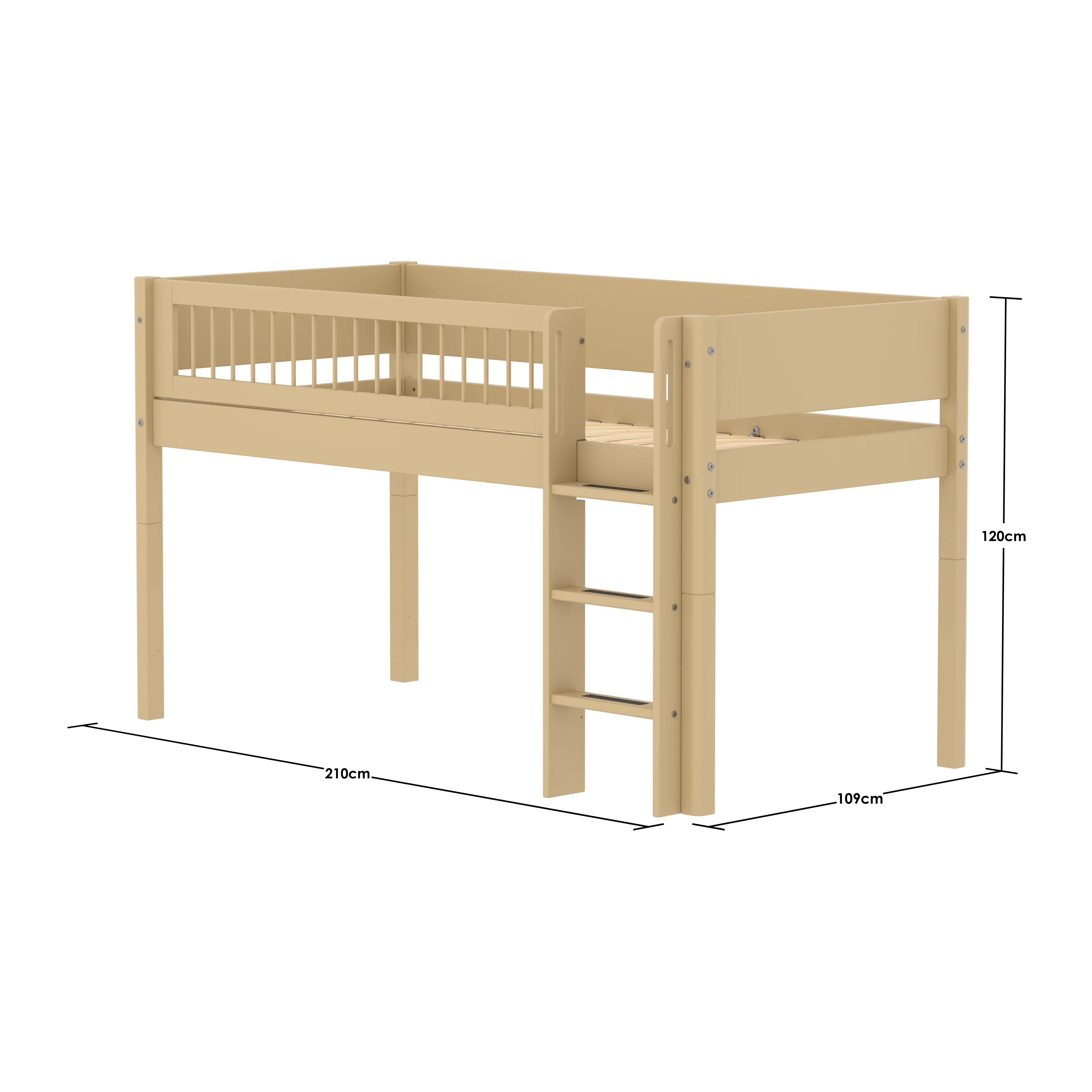 FLEXA WHITE Halvhøj seng 120 cm med stige og crossbar sengehest 90x200 cm - Sand - Image 3