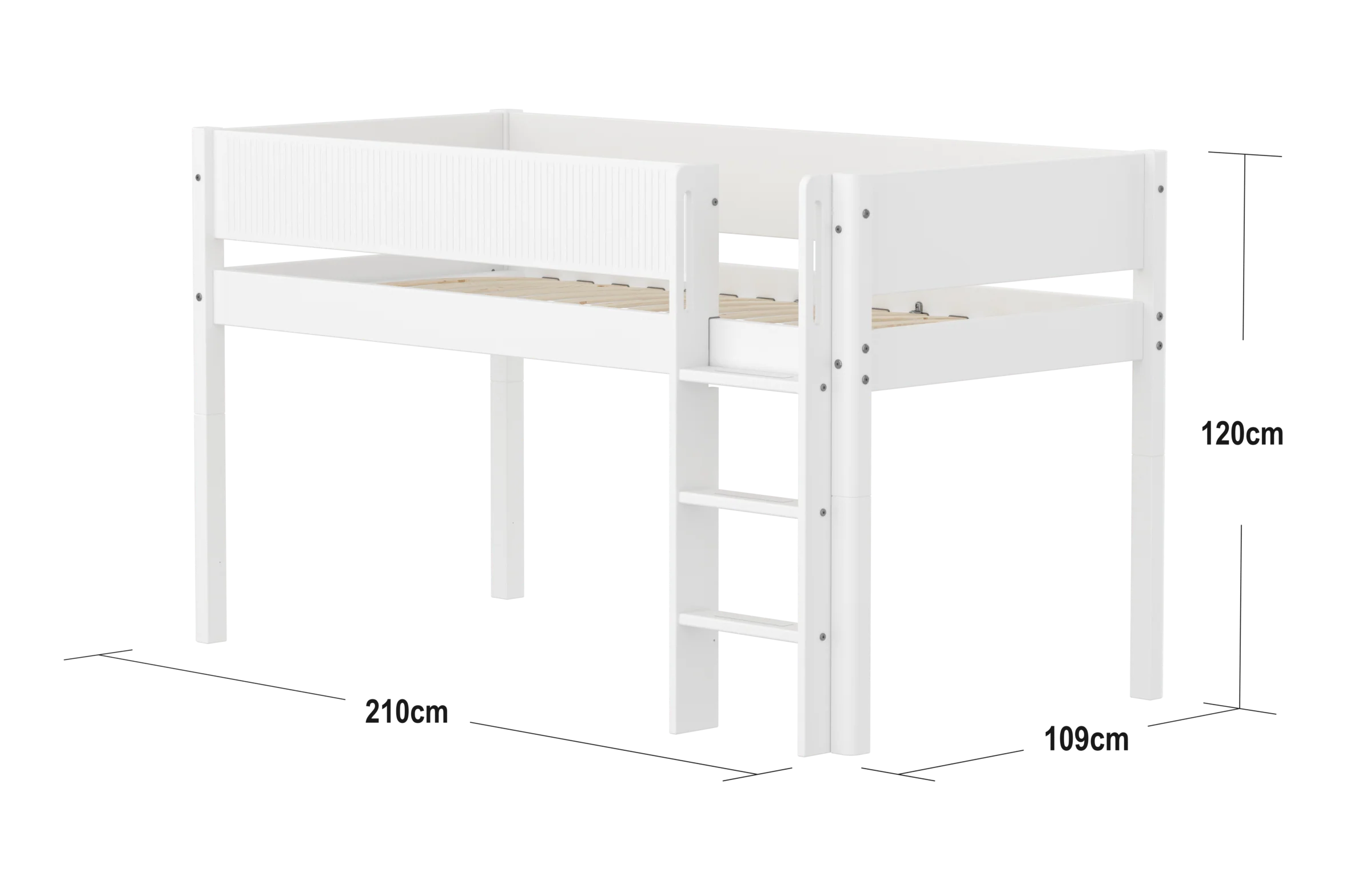 FLEXA WHITE Halvhøj seng 120 cm med stige og grooves sengehest 90x200 cm - Hvid - Image 2