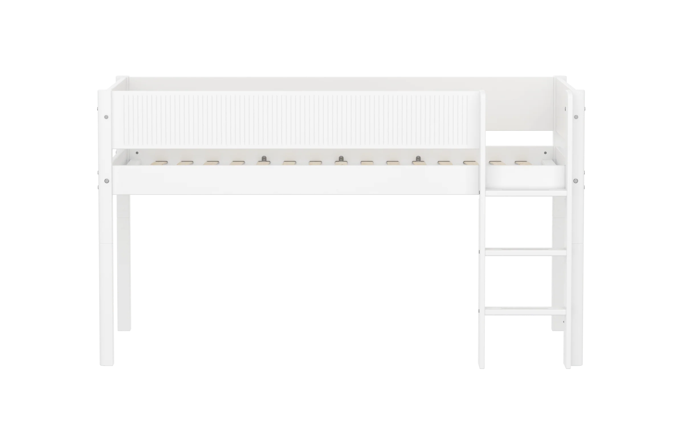 FLEXA WHITE Halvhøj seng 120 cm med stige og grooves sengehest 90x200 cm - Hvid - Image 3