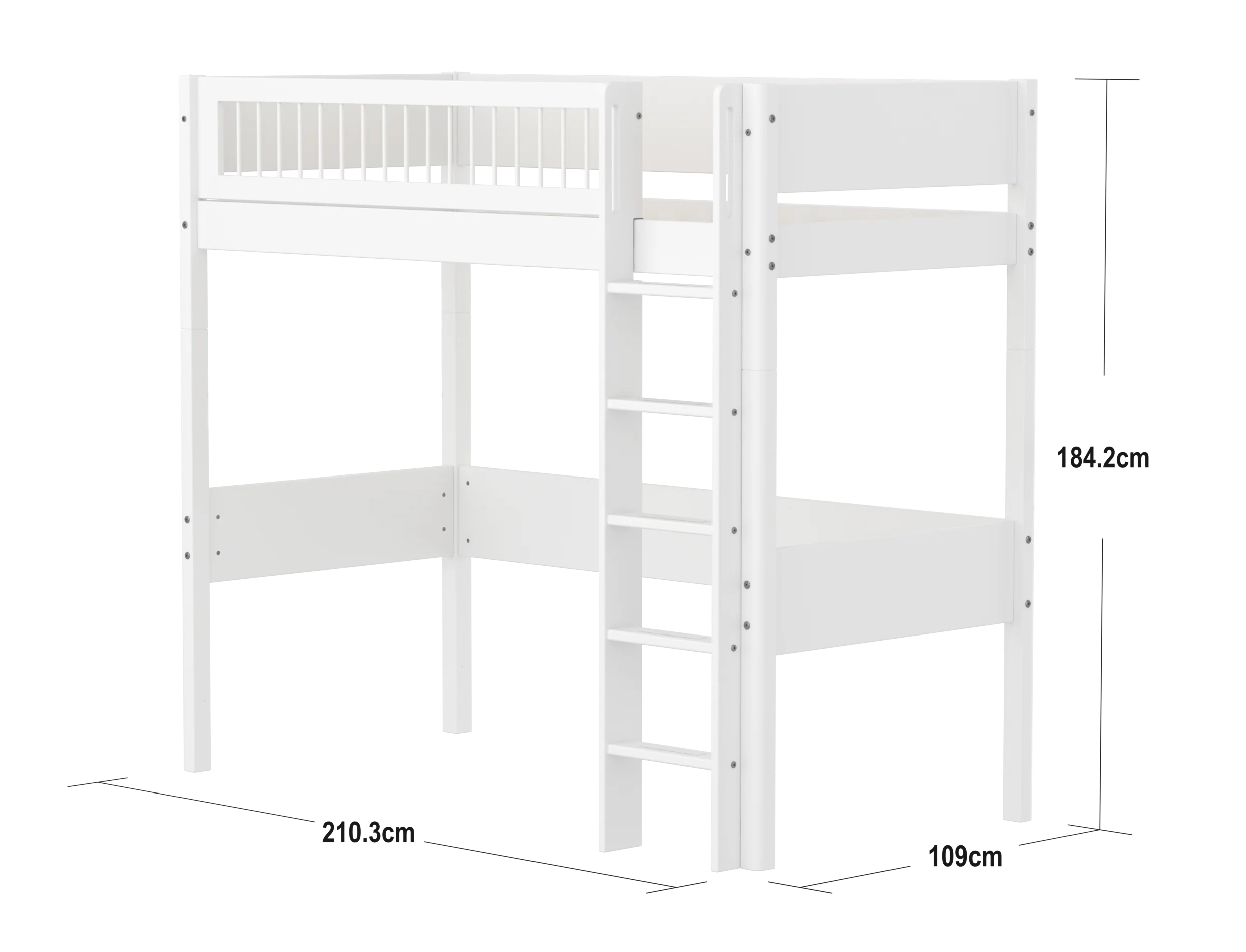 FLEXA WHITE Højseng 184 cm med stige og crossbar sengehest 90x200 cm- Hvid - Image 2