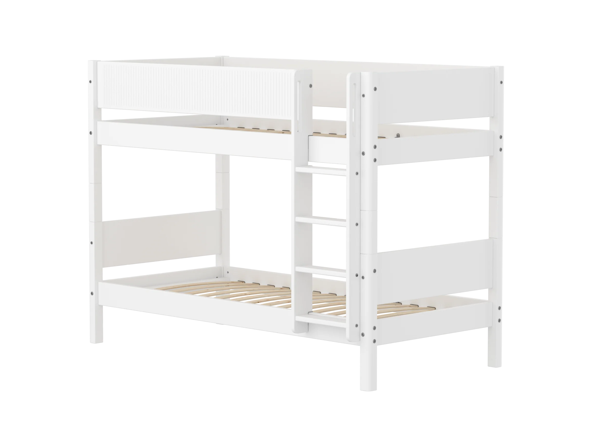 FLEXA WHITE Køjeseng 154 cm med stige og grooves sengehest 90x200 cm- Hvid
