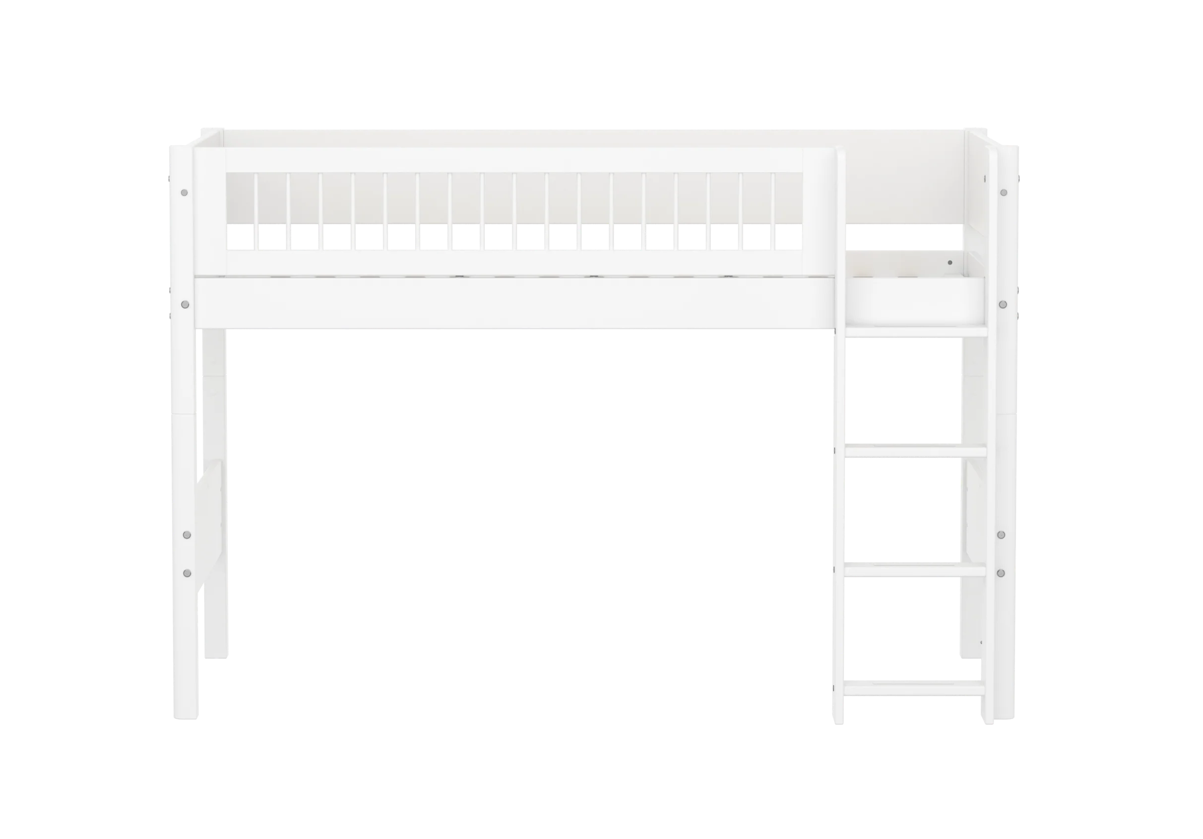FLEXA WHITE Mellemhøj seng 143 cm med stige og crossbar sengehest 90x200 cm- Hvid - Image 3