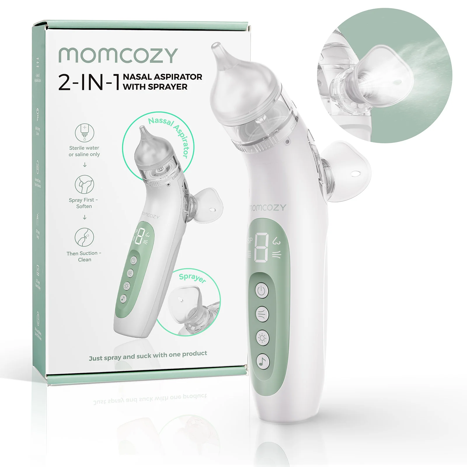 Momcozy BreezyClear™ 2-i-1 elektrisk næsesuger med spray og sug - Image 2